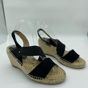 Adrienne Vittadini Espadrille Strappy Black Wedge Shoes Womens Size 8 M